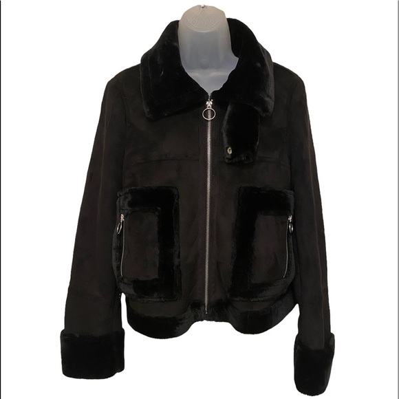 Boohoo Jackets & Blazers - Boohoo Petite Ellie Faux Suede/Fur Cropped Jacket Size 10